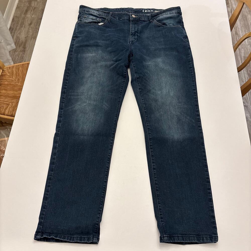 IZOD Jeans Mens 40x32 Slim Straight Fit Blue Stretch Denim Dark Wash